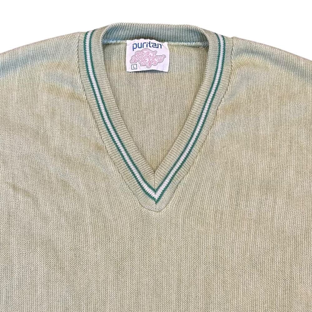 Puritan Vintage 80s Green V‑Neck Sweater Medium - Picture 3 of 11